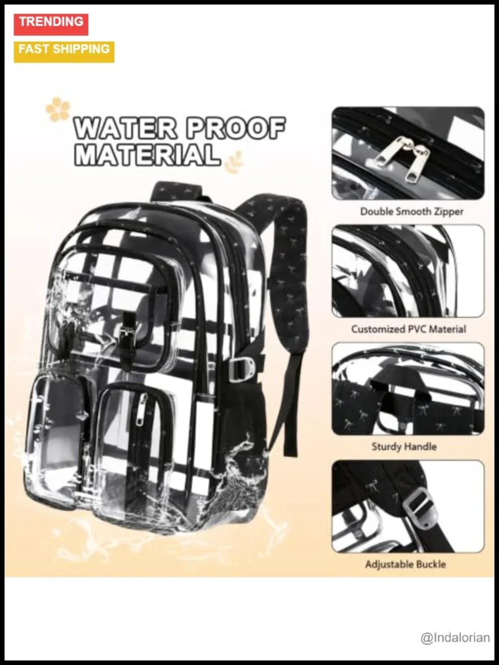 Clear Backpack Set for Stadium with Lunch Bag & Pencil Case, Heavy Duty PVC